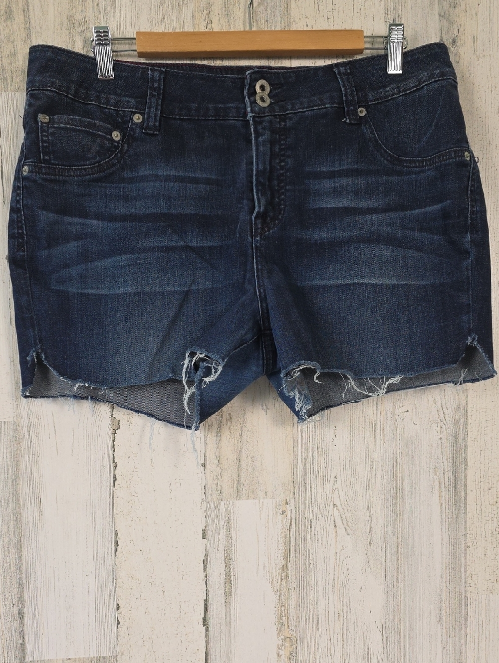 Lucky Brand Dark Blue Distressed Denim Shorts Cut From Emma Straight Size 14W